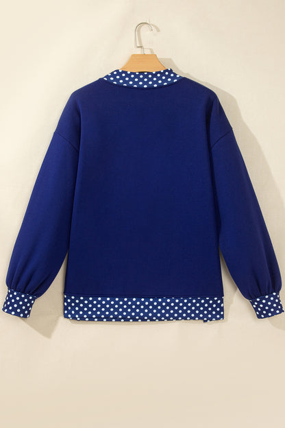 Burgundy Colorblock Polka Dot Contrast Trim Oversized Sweatshirt
