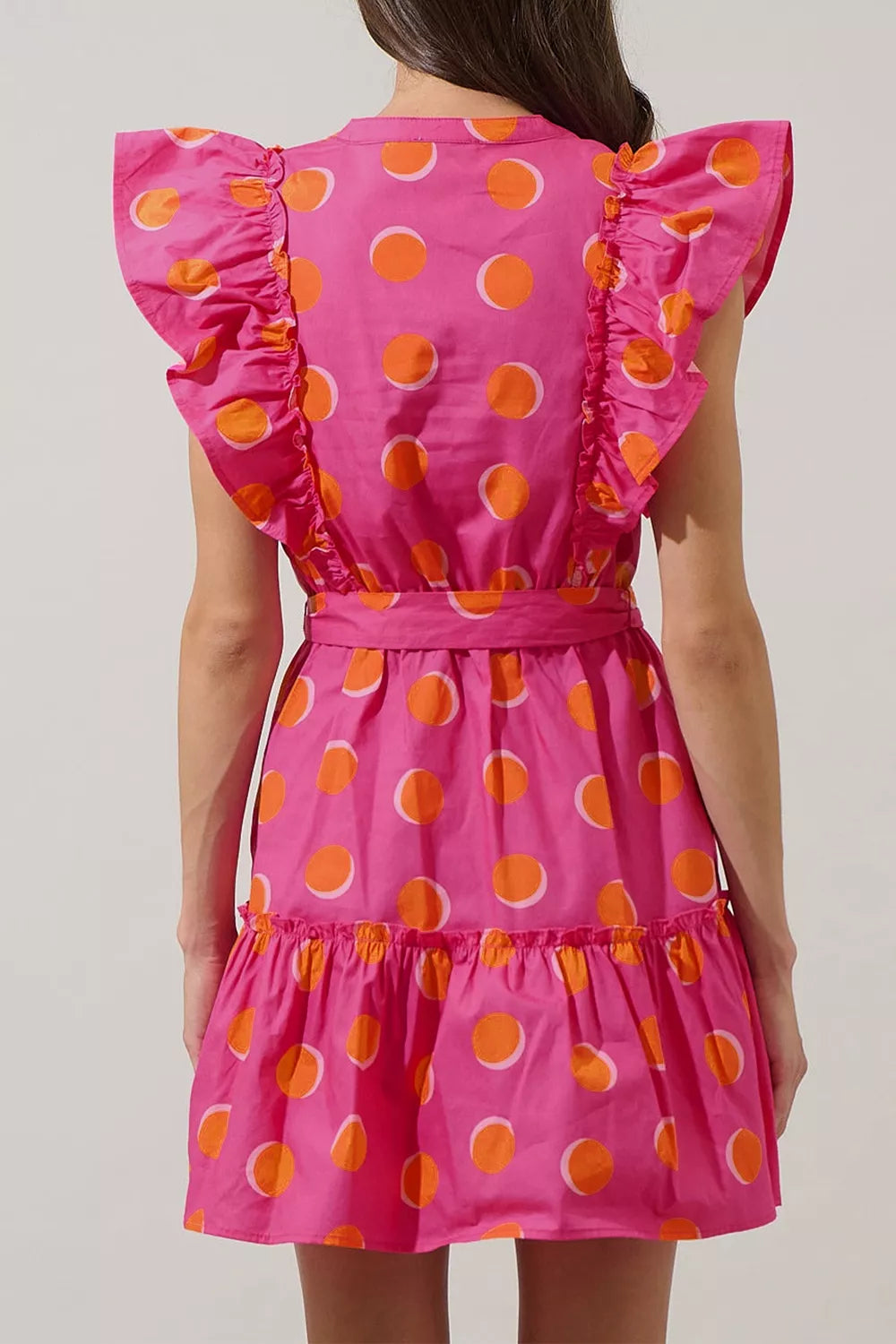 YSONA Ruffle Sleeve Polka Dot Mini Dress — back view | Women's Dress | Shop YSONA