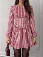 YSONA Backless Plaid Long Sleeve Dress — model wearing | Women's Dress | Shop YSONA