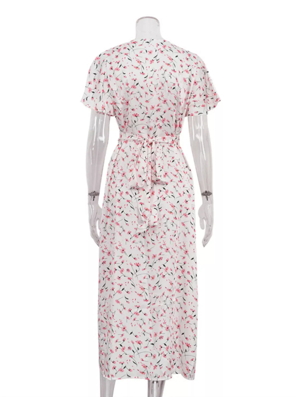 YSONA Floral Print V-Neck Flutter Sleeves Midi Dress — full length view | Women's Dress | Shop YSONA