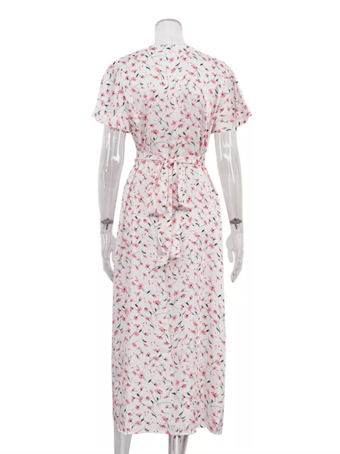 YSONA Floral Print V-Neck Flutter Sleeves Midi Dress — full length view | Women's Dress | Shop YSONA