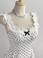 YSONA Polka Dot Lace Trim Mini Dress — back view | Women's Dress | Shop YSONA
