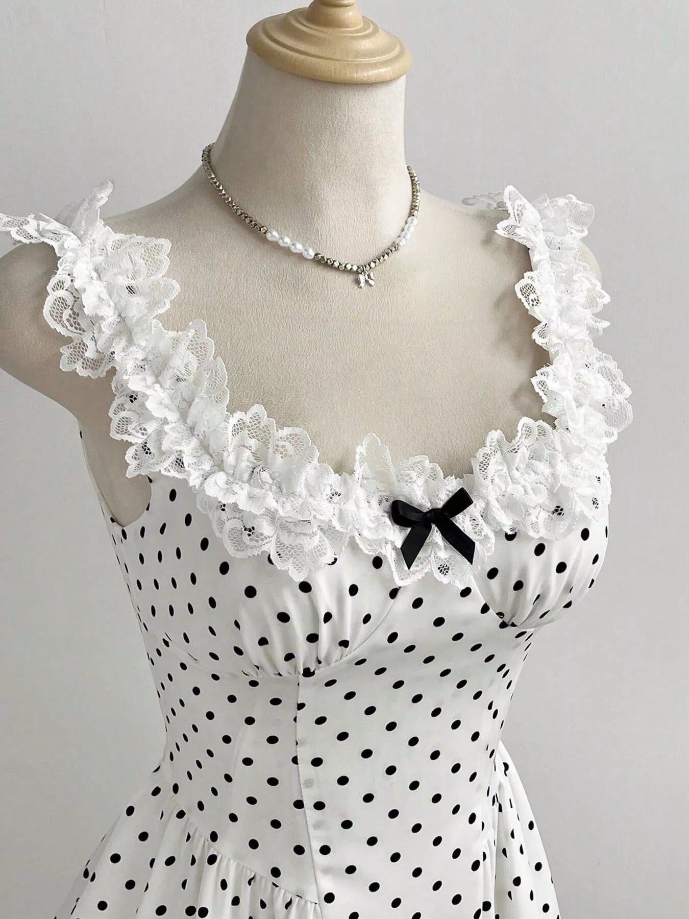 YSONA Polka Dot Lace Trim Mini Dress — back view | Women's Dress | Shop YSONA