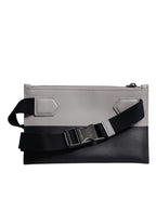 Dolce & Gabbana Black White Leather Logo Embossed Crossbody Bag