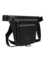 Dolce & Gabbana Black Calfskin Logo Plaque Belt Waist Men Fanny Pack Bag