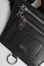 Dolce & Gabbana Black Calfskin Logo Plaque Belt Waist Men Fanny Pack Bag