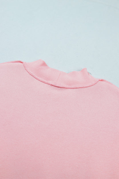 Light Pink High Neck Exposed Seam Drop Shoulder Baggy Pullover Short Set