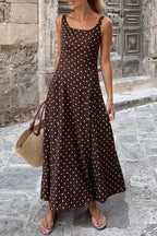 YSONA Polka Dot Print Square Neck Sleeveless Vacation Maxi Dress — front view | Women's Dress