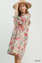YSONA Umgee Mix Floral Print Smocked Cuff Mini Dress — back view | Women's Dress | Shop YSONA