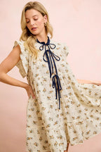 YSONA BiBi Floral Multi-tiered Dress With Ruffles And Front Tie — styling view | Women's Dress