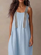 YSONA Striped Straps Midi Dress — close-up view | Women's Dress | Shop YSONA