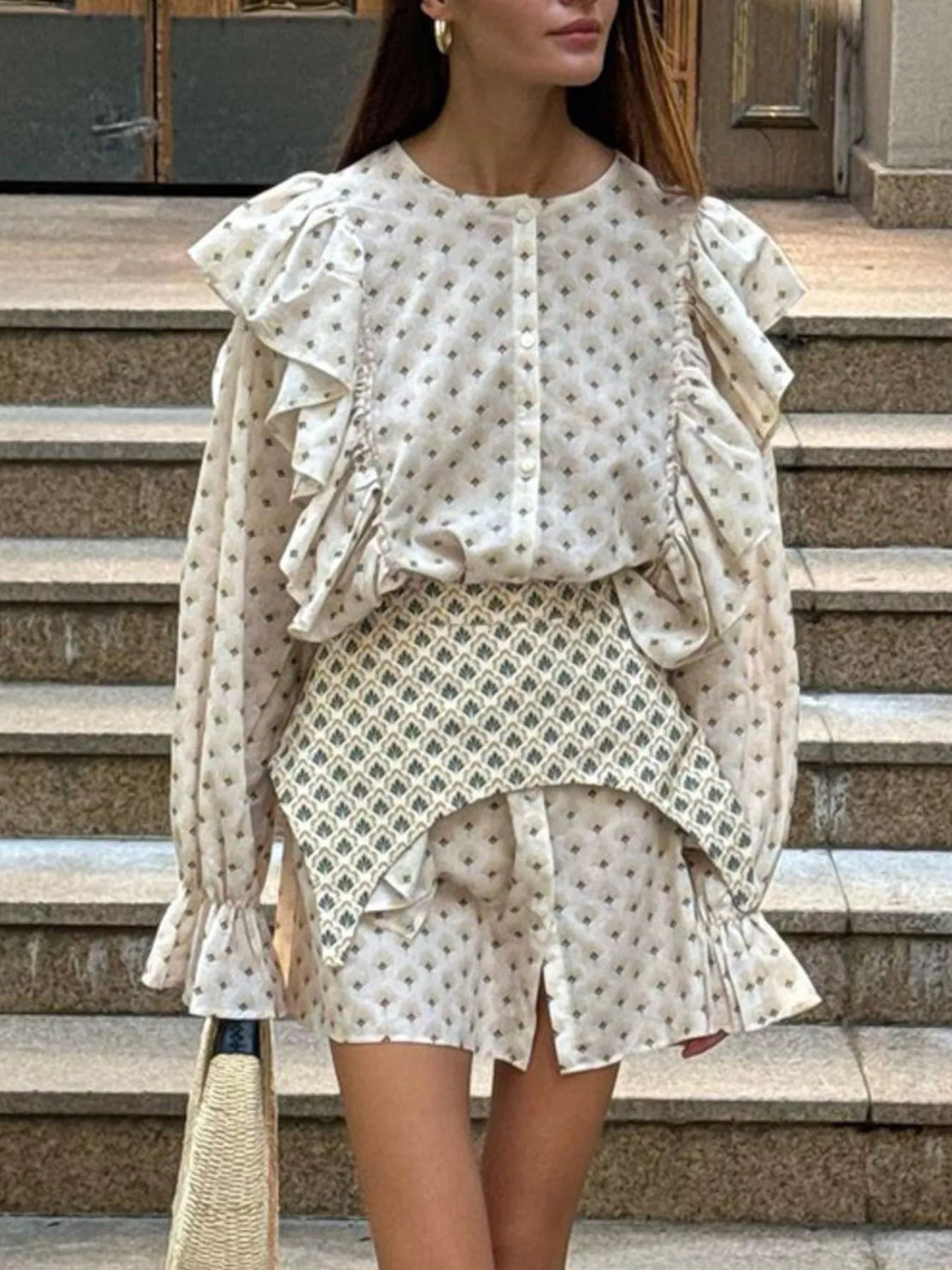 YSONA Ruffled Floral Print Mini Dress — front view | Women's Dress | Shop YSONA