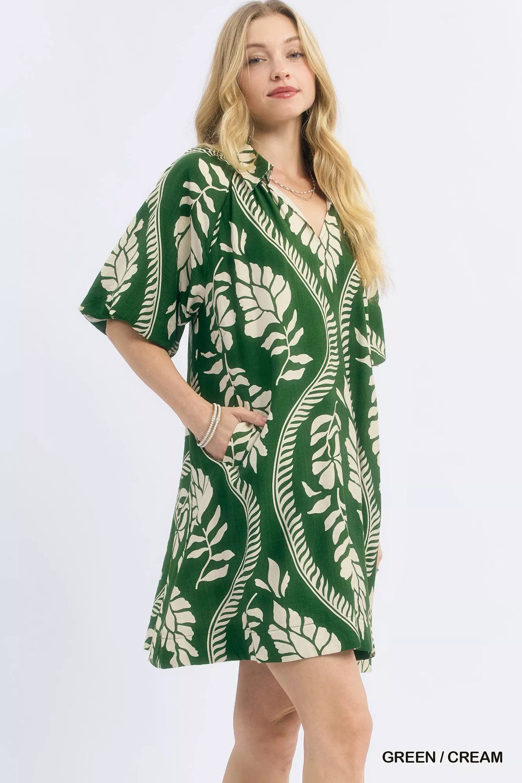 YSONA Umgee Leafy Ogee Print Mini Dress — back view | Women's Dress | Shop YSONA