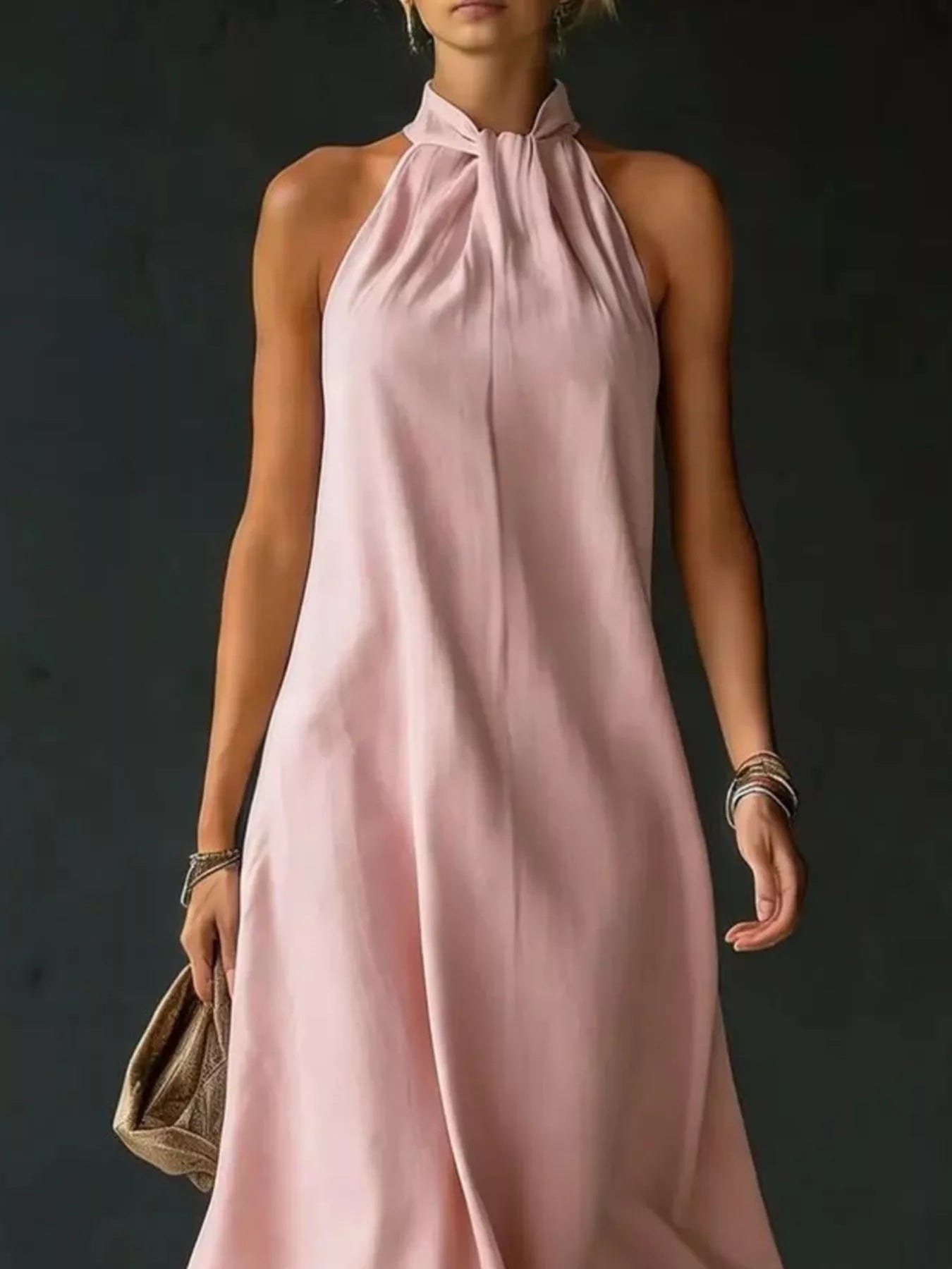 YSONA Full Size Halter Neck Maxi Dress Plus Size — close-up view | Women's Dress | Shop YSONA