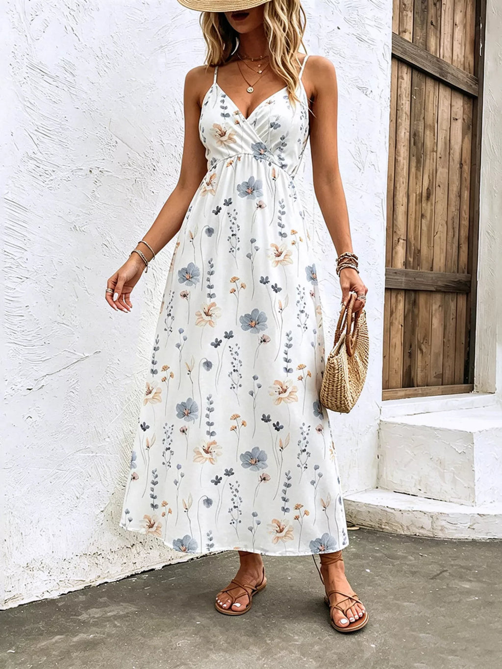 YSONA Floral Print Spaghetti Strap Midi Dress — model wearing | Women's Dress | Shop YSONA