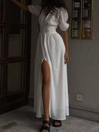 YSONA Slit Puff Sleeve Maxi Dress — back view | Women's Dress | Shop YSONA