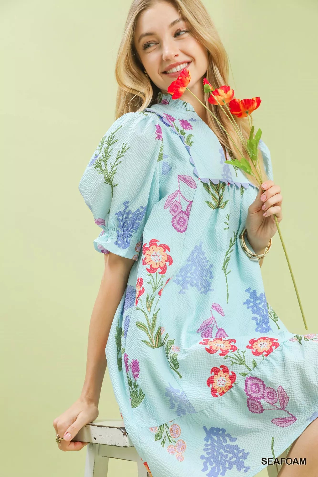 YSONA Umgee Multi Flower Print V-Neck Dress — detail view | Women's Dress | Shop YSONA