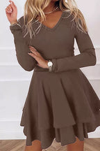 YSONA Layered Long Sleeve V-Neck Mini Dress — side view | Women's Dress | Shop YSONA