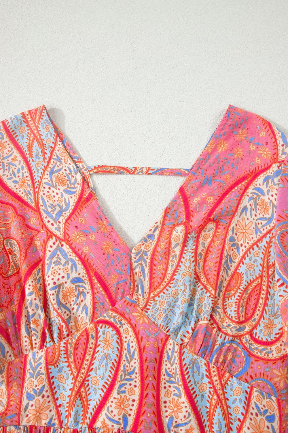 YSONA Paisley Print V-Neck Short Sleeve Boho Dress — styling view | Women's Dress | Shop YSONA