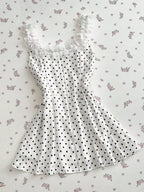 YSONA Polka Dot Lace Trim Mini Dress — full length view | Women's Dress | Shop YSONA