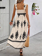 YSONA Smocked Printed Wide Strap Maxi Dress — fabric detail | Women's Dress | Shop YSONA
