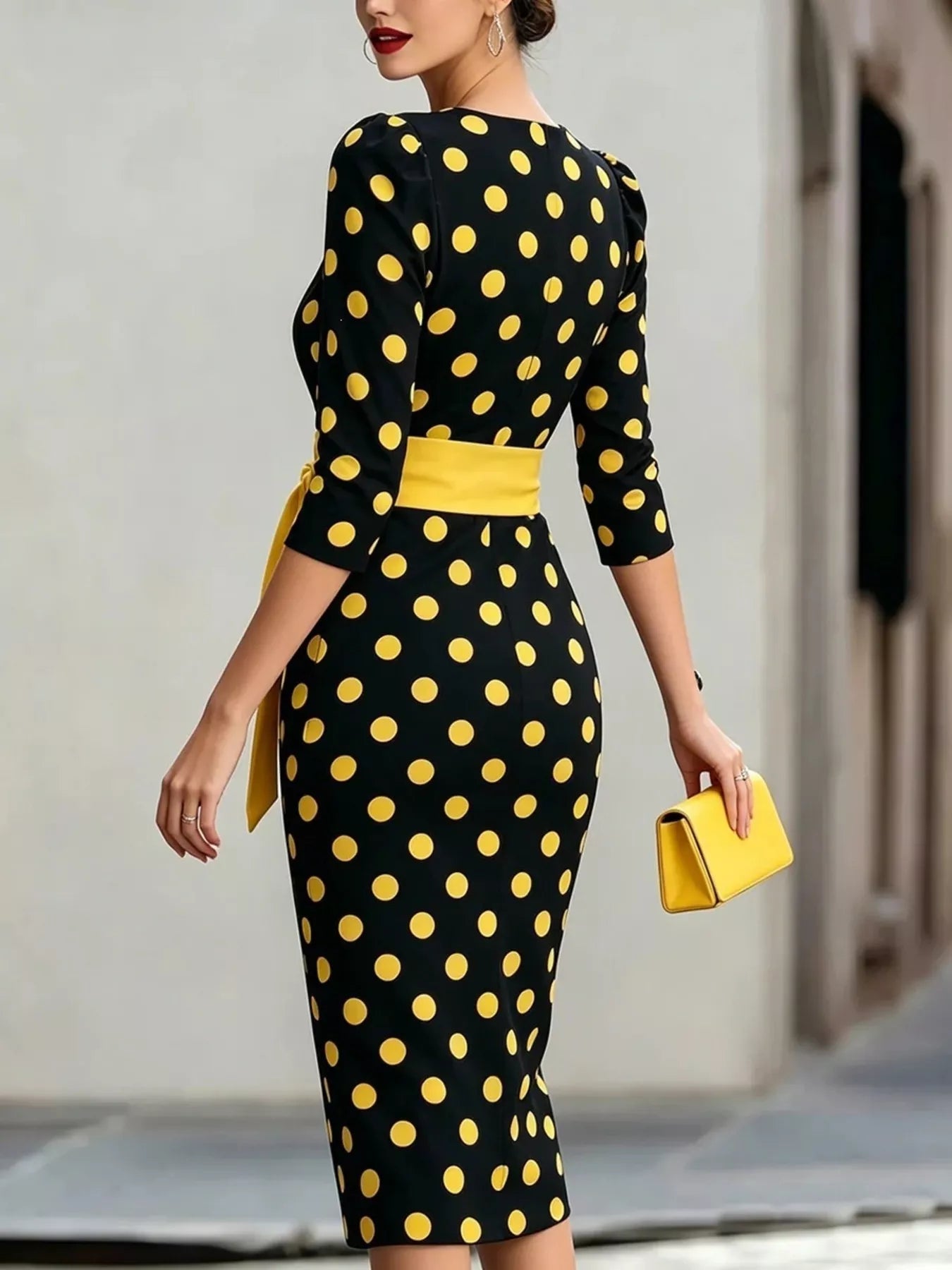 YSONA Full Size Polka Dot 3/4 Sleeve Dress Plus Size — detail view | Women's Dress | Shop YSONA