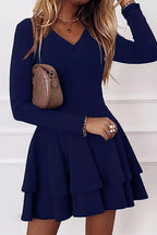 YSONA Layered Long Sleeve V-Neck Mini Dress — fabric detail | Women's Dress | Shop YSONA