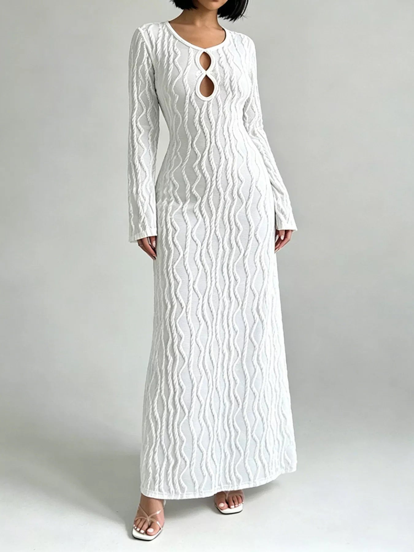 YSONA Textured Cut-Out Long Sleeve Maxi Dress — front view | Women's Dress | Shop YSONA