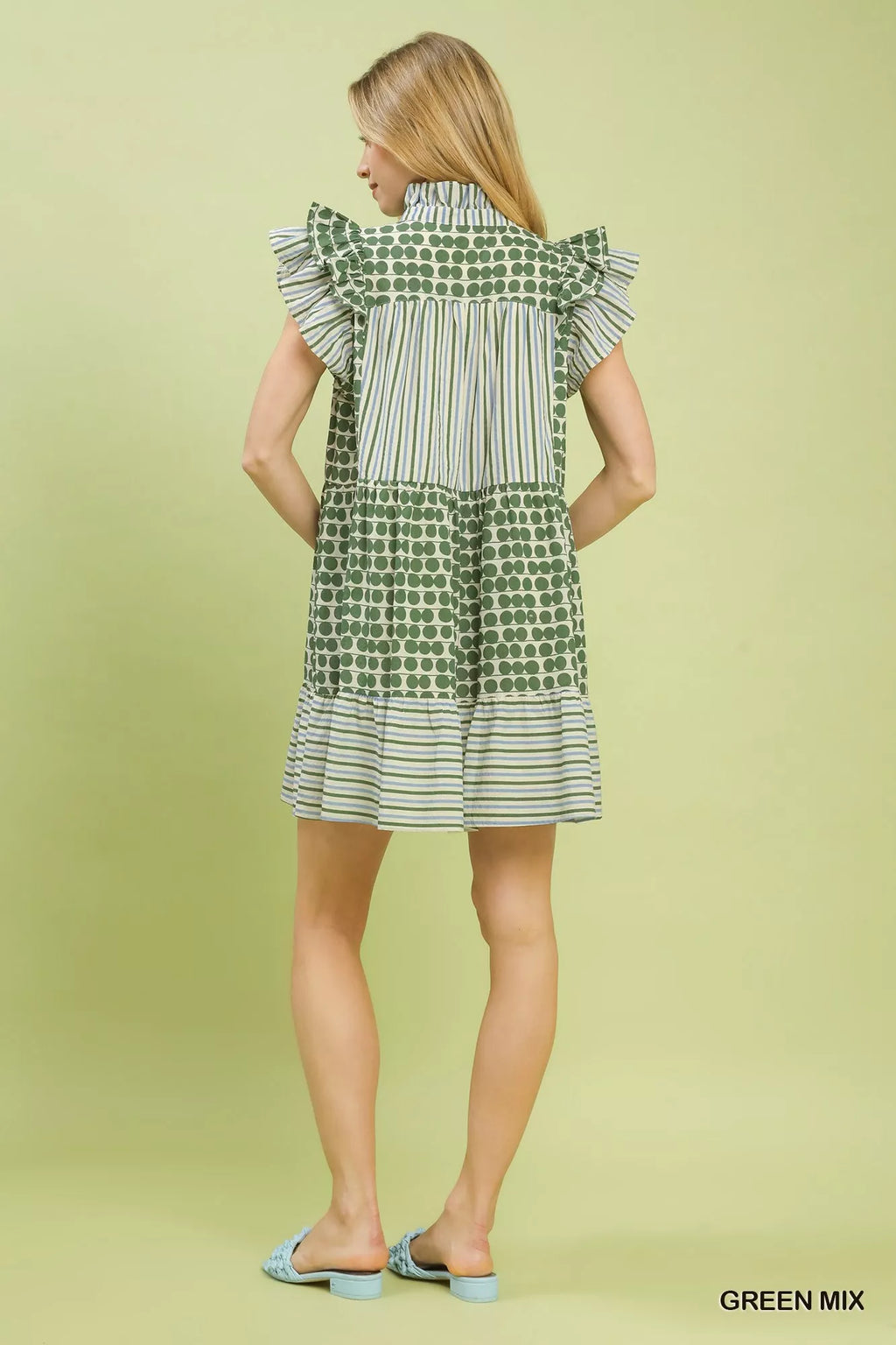 YSONA Umgee Mix Patchwork Flutter Sleeve Tiered Dress — side view | Women's Dress | Shop YSONA