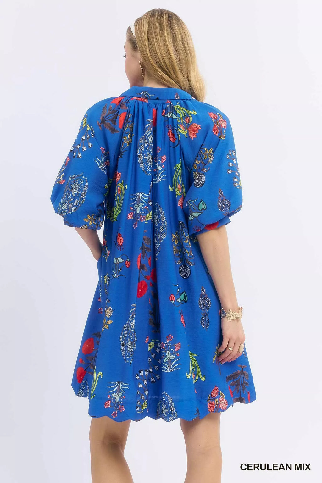 YSONA Umgee Floral Encyclopedia Print Mini Dress — side view | Women's Dress | Shop YSONA