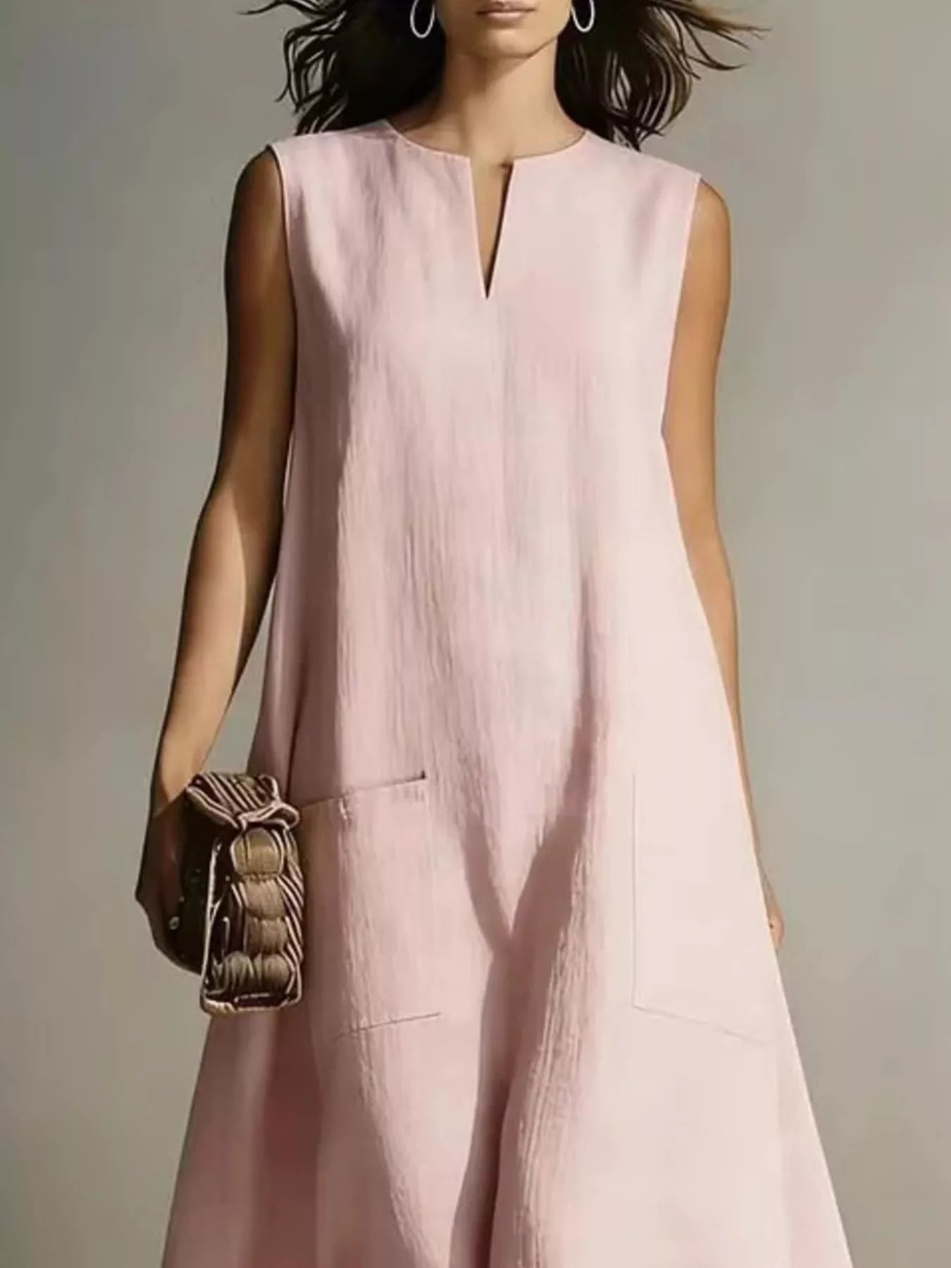 YSONA Full Size Notched Sleeveless Maxi Dress Plus Size — full length view | Women's Dress | Shop YSONA