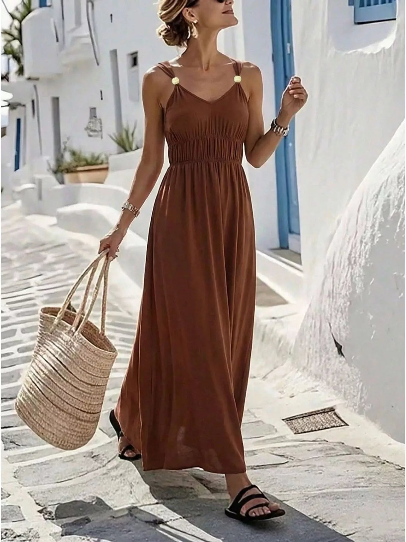 YSONA V-Neck Sleeveless Maxi Dress — side view | Women's Dress | Shop YSONA