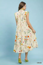 YSONA Umgee Floral Ruffle Tiered Midi Dress with Scalloped Detail — side view | Women's Dress