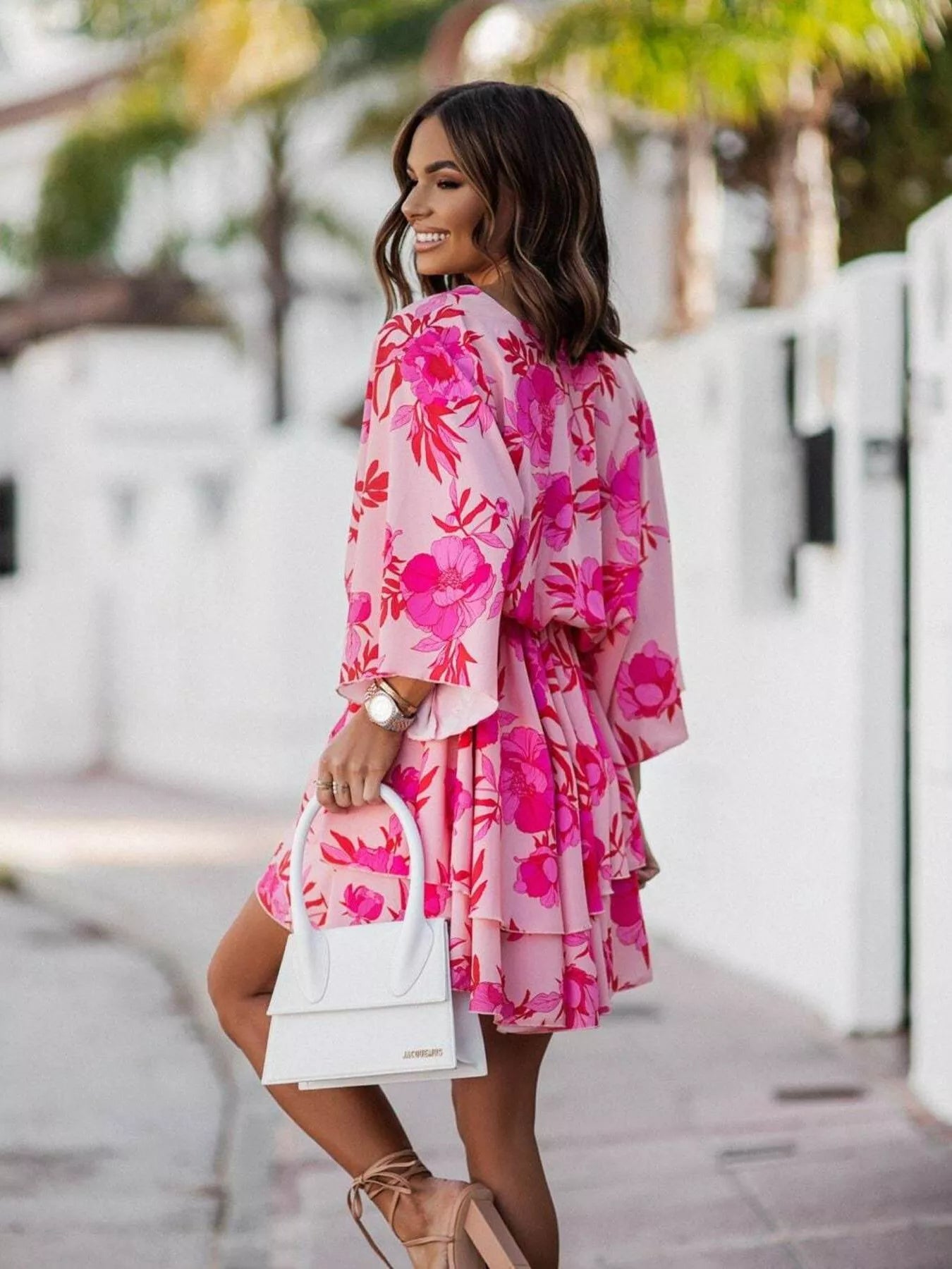 YSONA Layered Printed Surplice Mini Dress — model wearing | Women's Dress | Shop YSONA