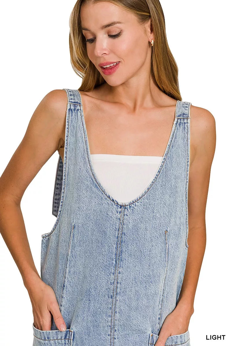 YSONA Zenana Denim Overall Dress with Front Pockets — styling view | Women's Dress | Shop YSONA