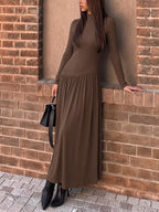 YSONA Mock Neck Long Sleeve Midi Dress — side view | Women's Dress | Shop YSONA