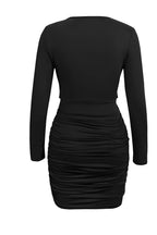 YSONA Ruched Cowl Neck Long Sleeve Mini Dress — detail view | Women's Dress | Shop YSONA