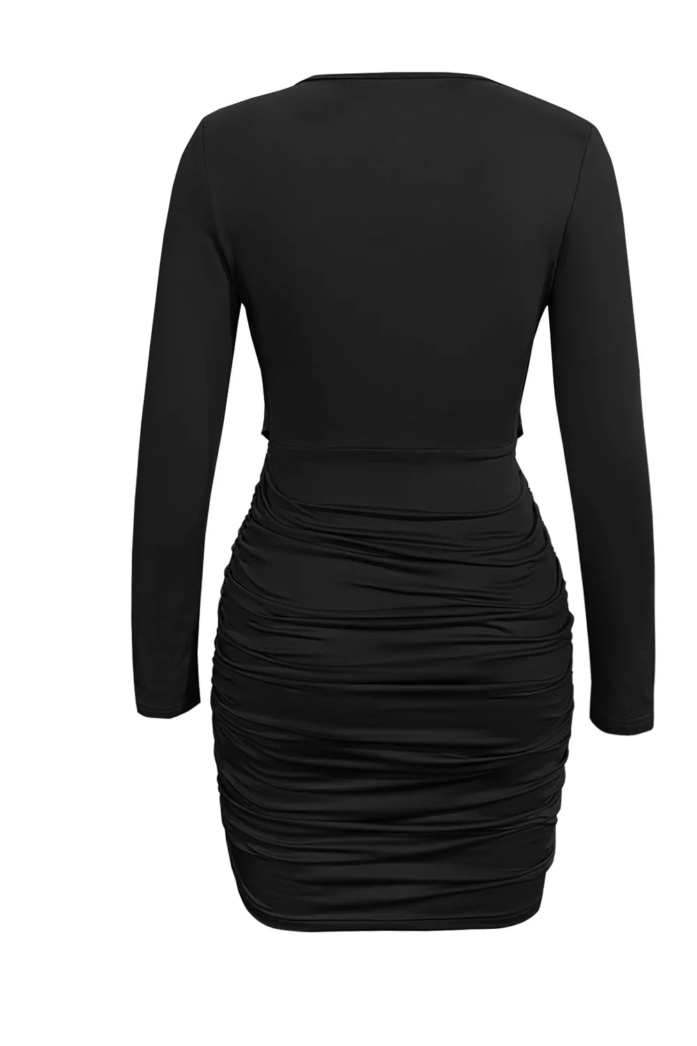 YSONA Ruched Cowl Neck Long Sleeve Mini Dress — detail view | Women's Dress | Shop YSONA