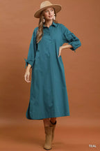 YSONA Umgee Collared Button Detail Relaxed Midi Dress — front view | Women's Dress | Shop YSONA