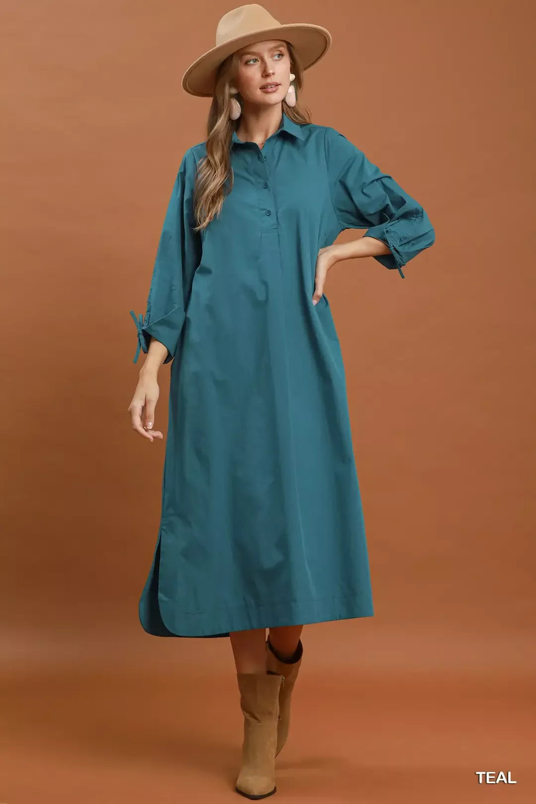 YSONA Umgee Collared Button Detail Relaxed Midi Dress — front view | Women's Dress | Shop YSONA