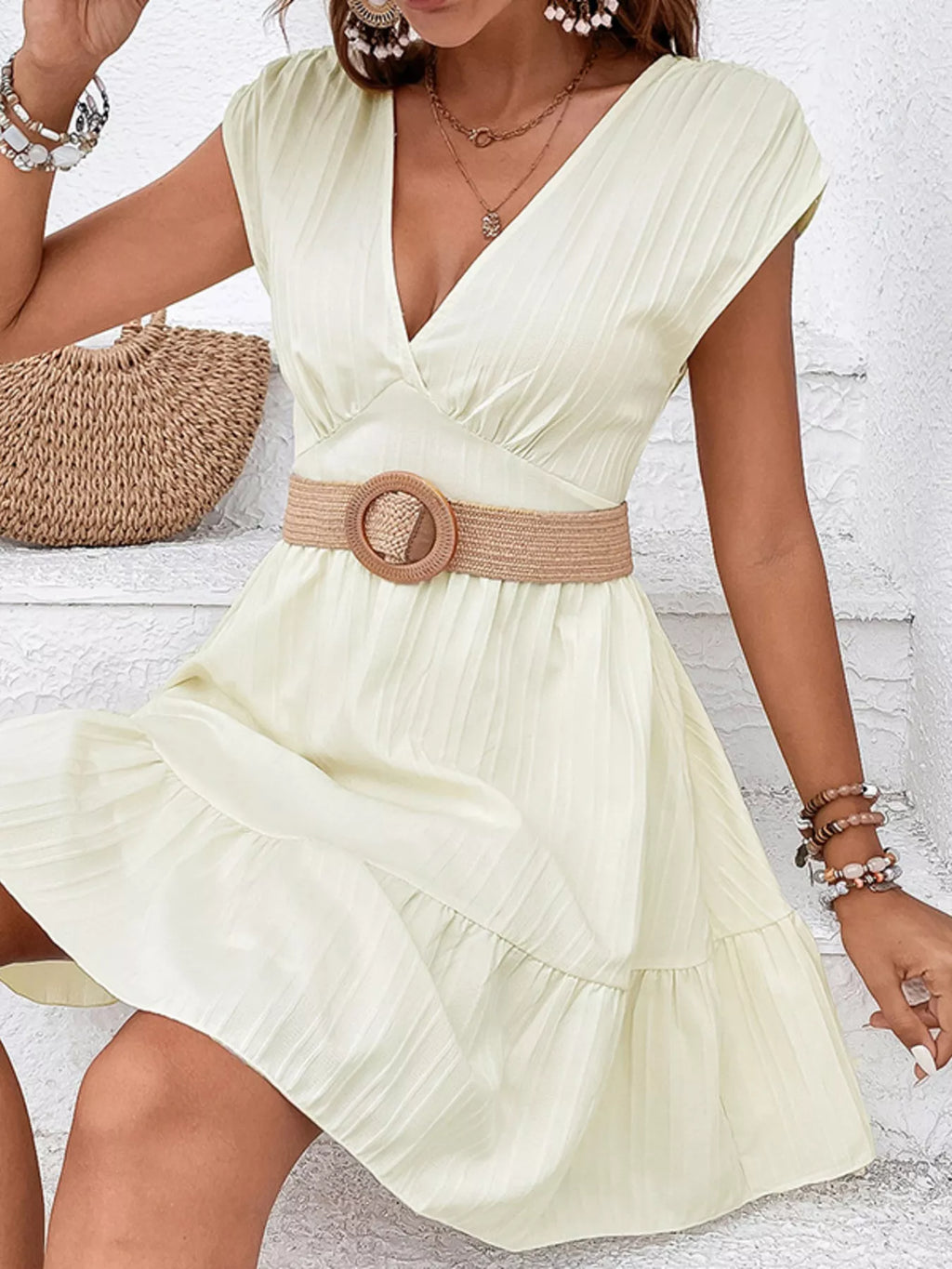 YSONA Tiered Cap Sleeve Mini Dress — side view | Women's Dress | Shop YSONA