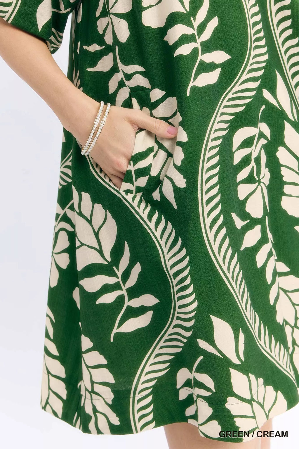YSONA Umgee Leafy Ogee Print Mini Dress — model wearing | Women's Dress | Shop YSONA