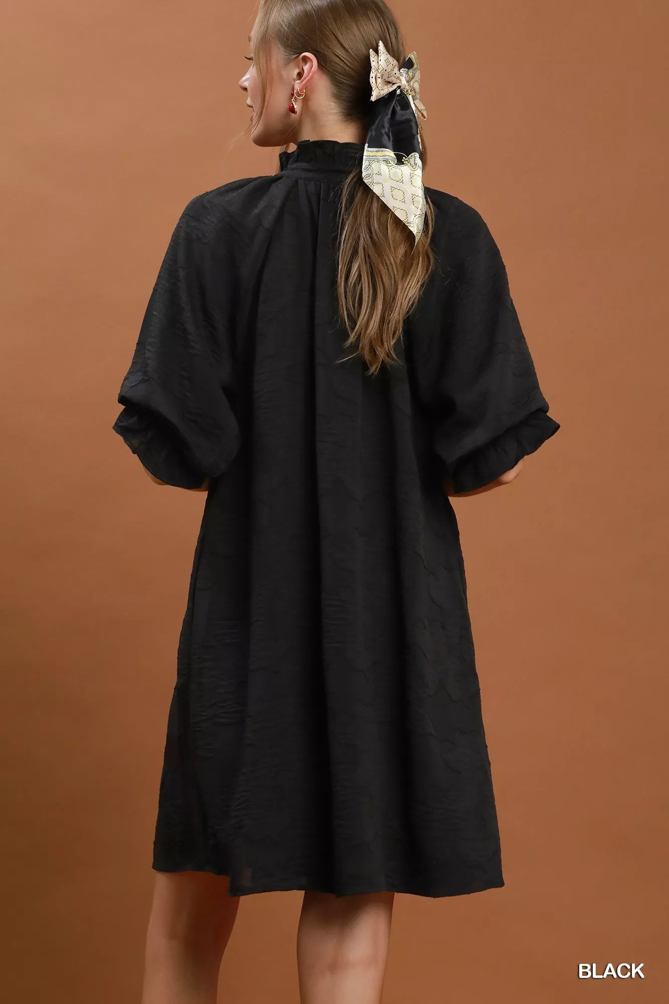 YSONA Umgee Floral Textured Jacquard V-Neck Dress — side view | Women's Dress | Shop YSONA