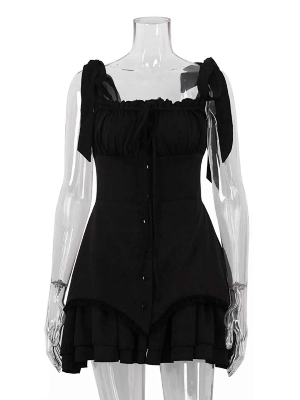 YSONA Tie-Shoulder Ruffled Mini Dress — fabric detail | Women's Dress | Shop YSONA