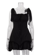 YSONA Tie-Shoulder Ruffled Mini Dress — fabric detail | Women's Dress | Shop YSONA