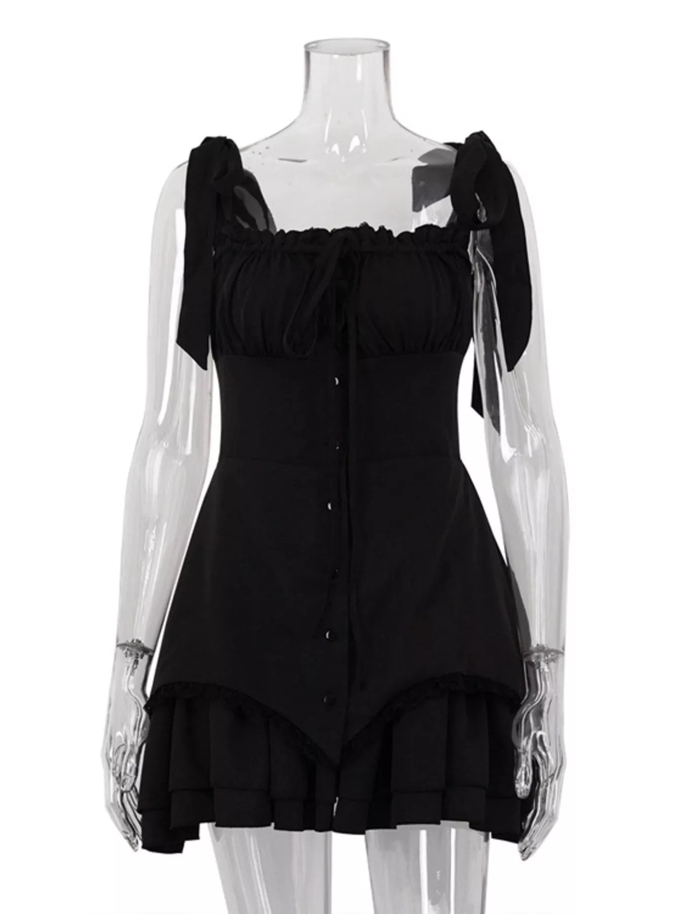YSONA Tie-Shoulder Ruffled Mini Dress — fabric detail | Women's Dress | Shop YSONA