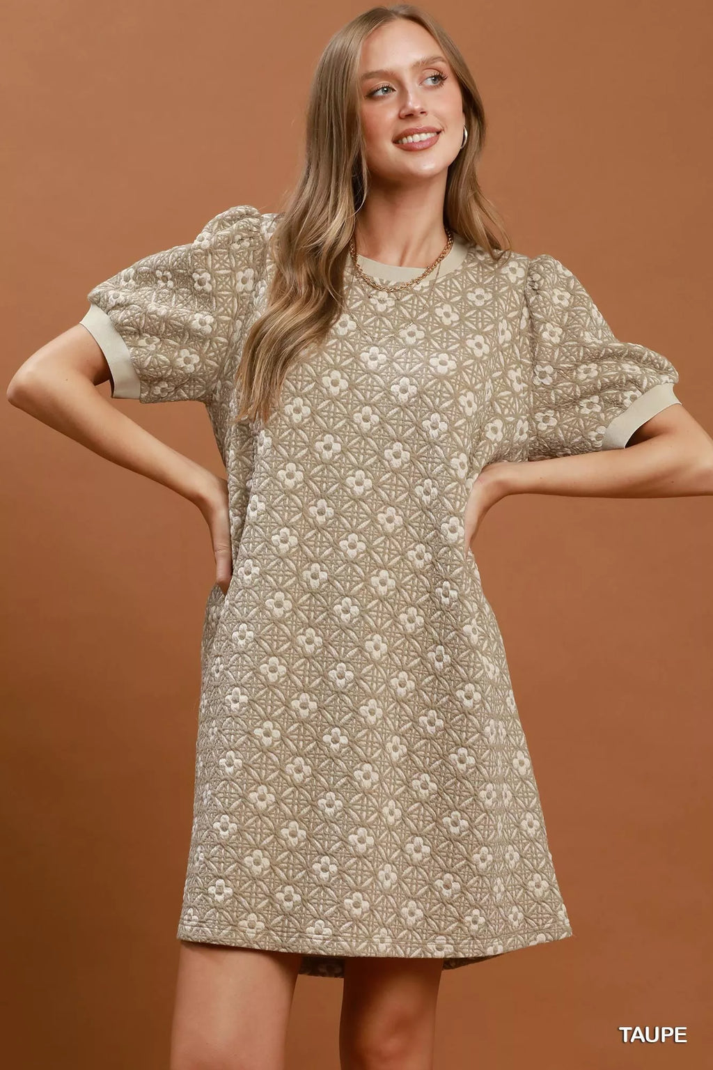 YSONA Umgee Floral Textured Puff Sleeve Mini Dress — front view | Women's Dress | Shop YSONA