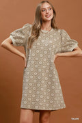 YSONA Umgee Floral Textured Puff Sleeve Mini Dress — front view | Women's Dress | Shop YSONA