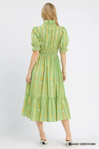 YSONA Umgee Vibrant Ruffle Smocked Midi Dress — side view | Women's Dress | Shop YSONA