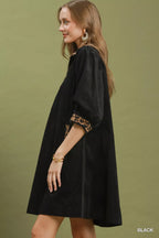 YSONA Umgee V-Neck Shift Dress with Contrast Trim — back view | Women's Dress | Shop YSONA